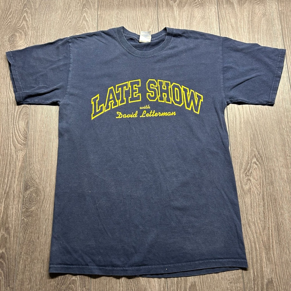 Vintage Late Show with David Letterman Medium T Shirt Navy Blue Gildan Y2K Mens